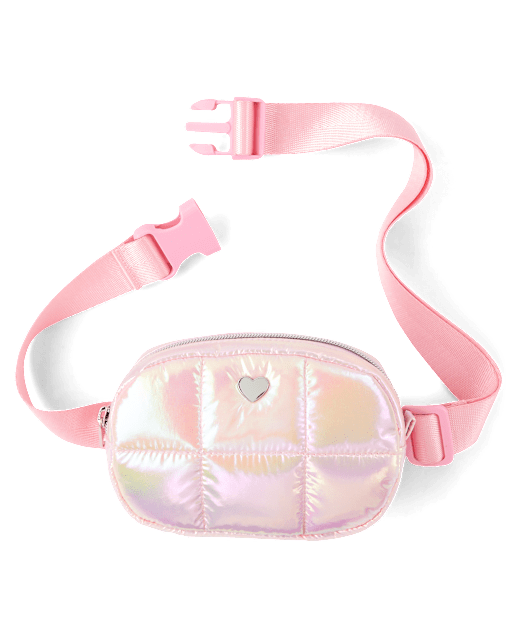 Girls Iridescent Quilted Heart Belt Bag