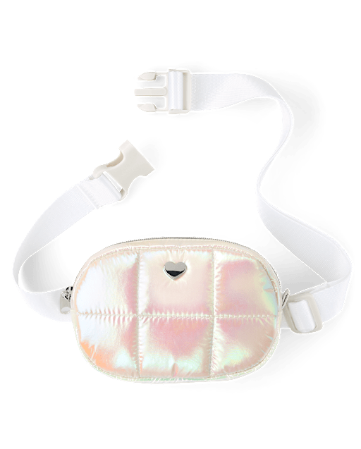 Girls Iridescent Quilted Heart Belt Bag