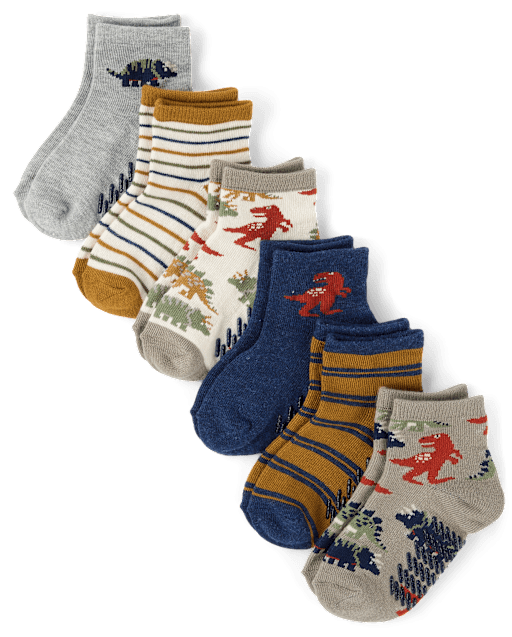 Lot de 6 paires de chaussettes midi dinosaures pour tout-petits garçons