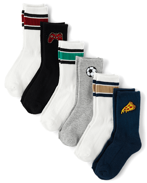 Boys Intarsia Icon Cushioned Crew Socks 6-Pack