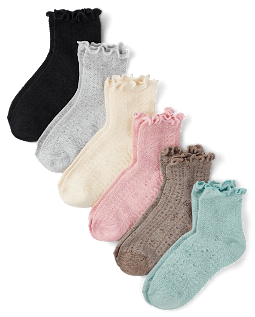 Lot de 6 paires de chaussettes mi-longues à volants en pointelle pour fille