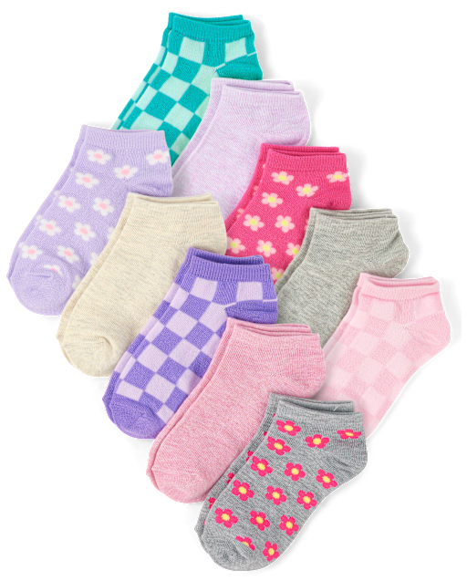 Girls Floral Ankle Socks 10-Pack