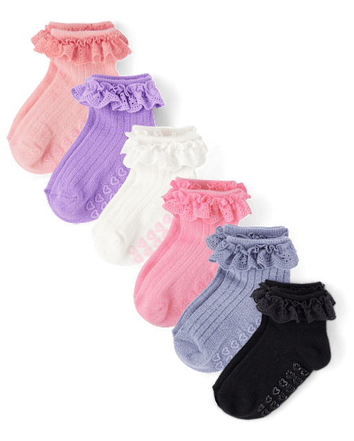 Lot de 6 paires de chaussettes mi-longues à volants et œillets pour petites filles