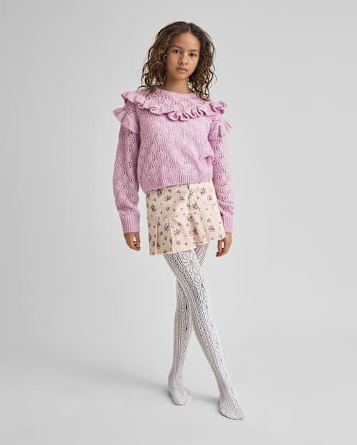 Girls Pointelle Lace Microfiber Tights
