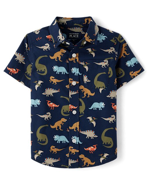 Baby And Toddler Boys Dino Poplin Button Up Shirt