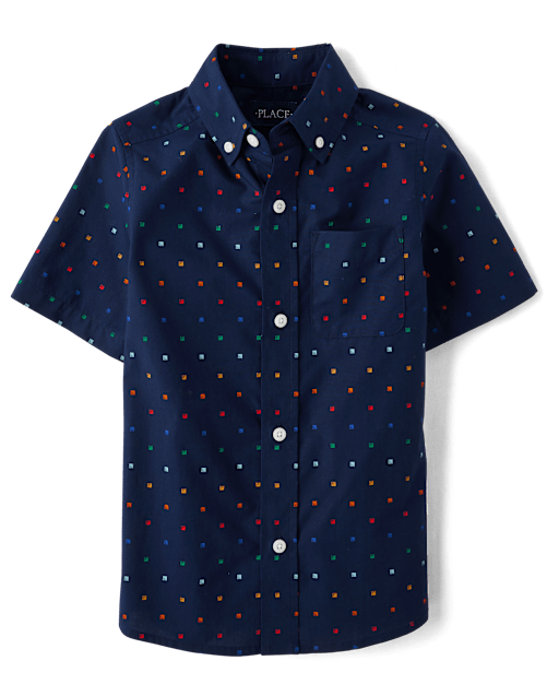 Boys Geometric Poplin Button Up Shirt