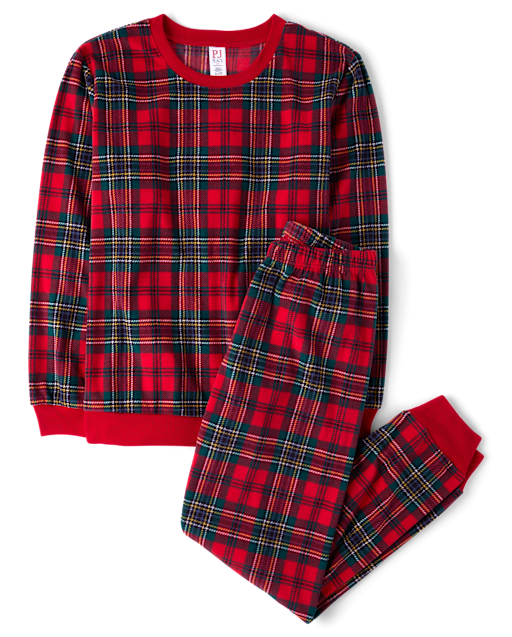 Pyjama familial assorti en micropolaire à carreaux tartan pour adultes
