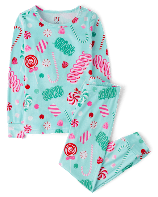 Girls Holiday Candy Snug Fit Velour Pajamas