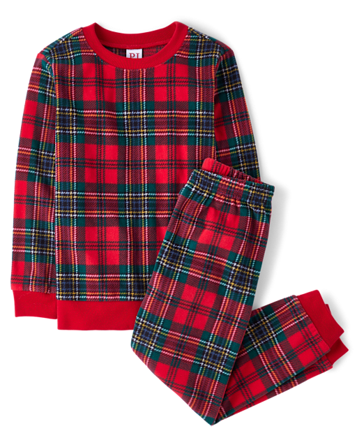 Pyjama familial assorti en micropolaire à carreaux tartan pour enfants