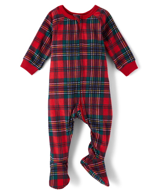 Baby And Toddler Matching Family Plaid Microfleece Footed One Piece Pajamas
