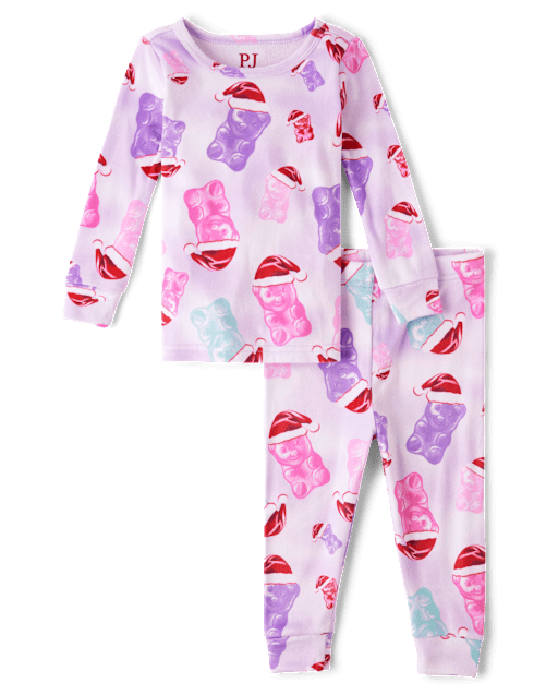 Baby And Toddler Girls Santa Candy Bear Velour Pajamas