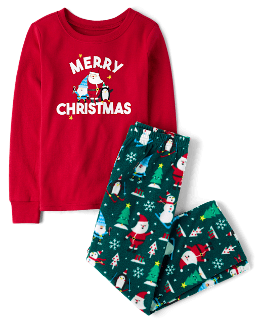 Kids Matching Family Merry Christmas Cotton And Microfleece Pajamas