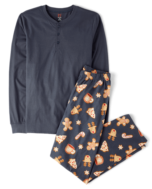 Mens Matching Family Gingerbread Cotton Henley Pajamas