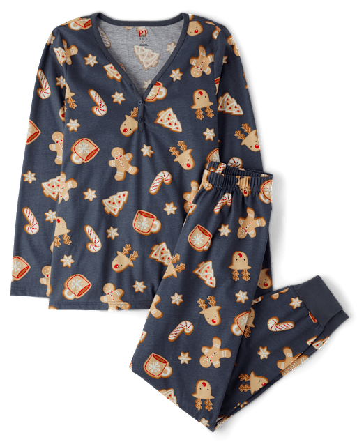 Womens Matching Family Ginerbread Cotton Henley Pajamas
