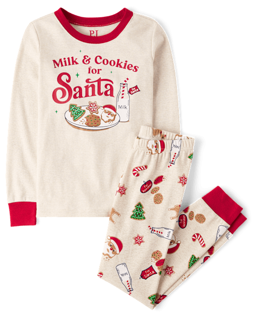 Pyjama ajusté en coton pour enfants, motif lait et biscuits