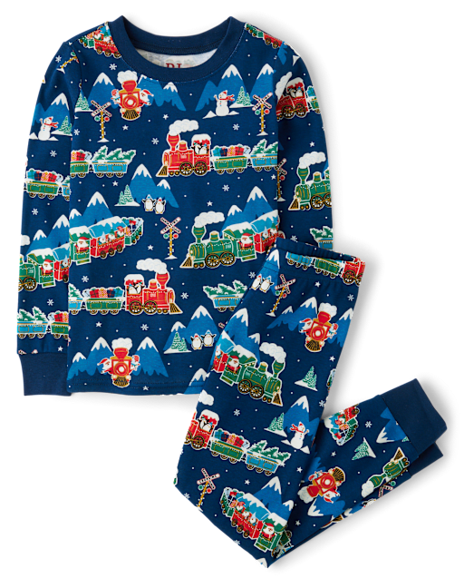 Kids Glow Holiday Train Snug Fit Cotton Pajamas
