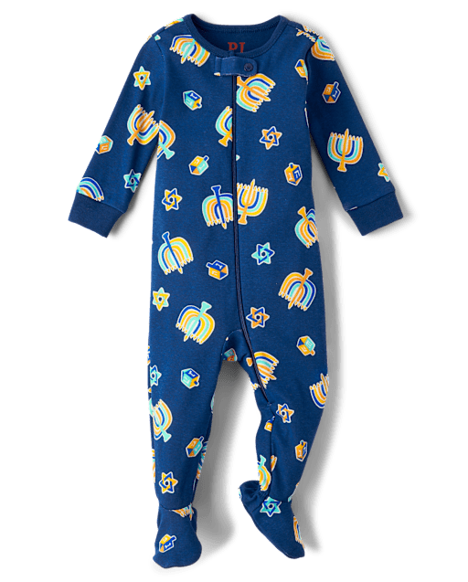 Baby And Toddler Matching Family Hanukkah Snug Fit Cotton Footed One Piece Pajamas
