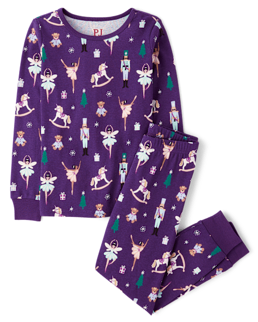 Girls Glow Nutcracker Ballerina Snug Fit Cotton Pajamas