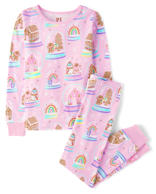 Girls Mommy And Me Gingerbread Snow Globe Snug Fit Cotton Pajamas