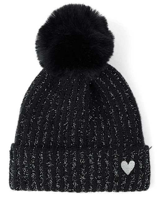 Girls Shimmer Icon Pom Pom Beanie