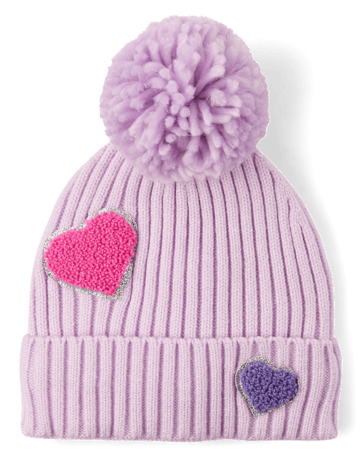 Bonnet à pompon en chenille pour petite fille
