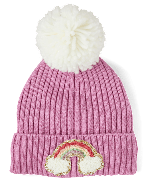 Bonnet à pompon en chenille pour petite fille