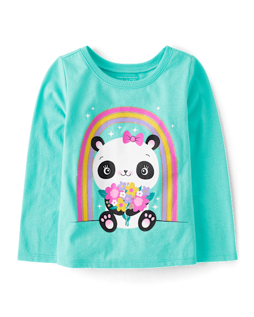 Baby And Toddler Girls Panda Rainbow Graphic Tee