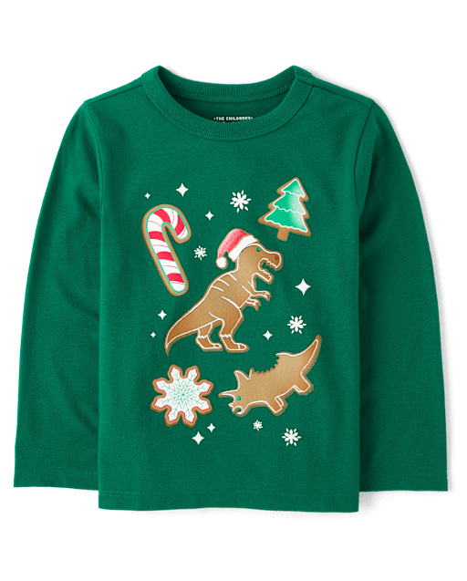 Baby And Toddler Boys Christmas Dino Cookies Graphic Tee