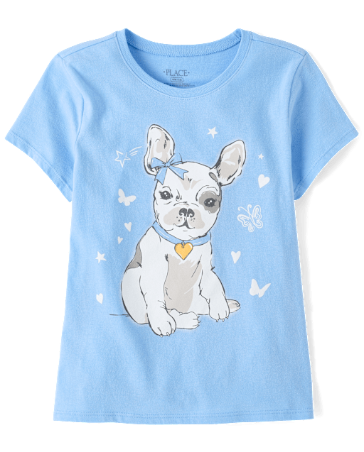 Girls Dog Butterflies Graphic Tee