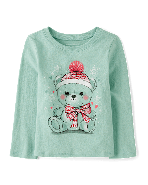 Baby And Toddler Girls Christmas Bear Graphic Tee