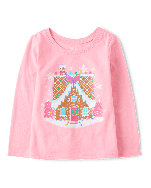 Baby And Toddler Girls Christmas Gingerbread House Graphic Tee