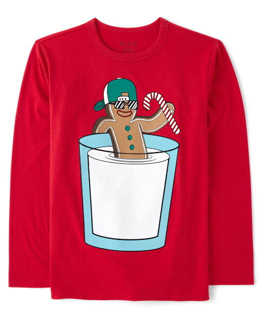 Boys Christmas Gingerbread And Milk Glass Graphic Tee