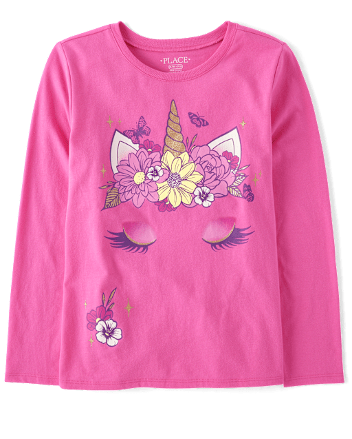 T-shirt graphique licorne à couronne de fleurs pour fille