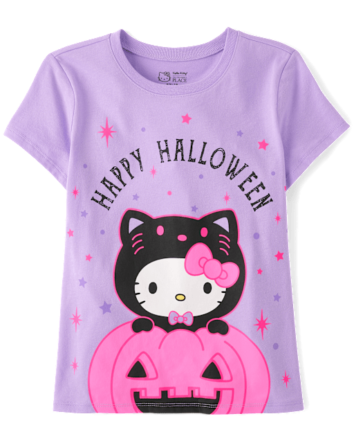 Girls Hello KittyÂ® Glow Happy Halloween Graphic Tee