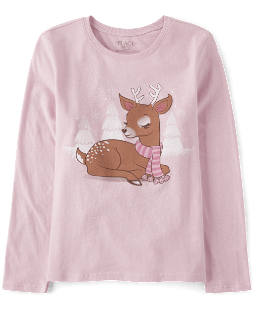 Girls Winter Deer Graphic Tee