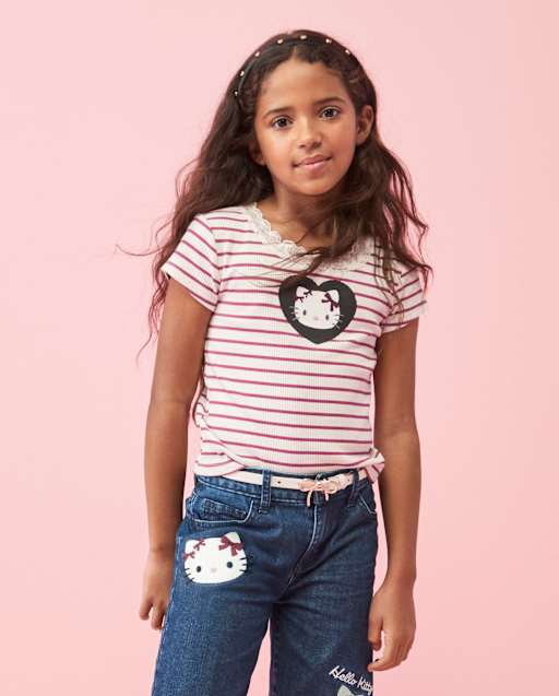 Girls Hello KittyÂ® Embellished Ribbed Baby Tee