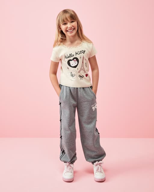 Girls Hello KittyÂ® Side Stripe Bow Premium Fleece Jogger Pants