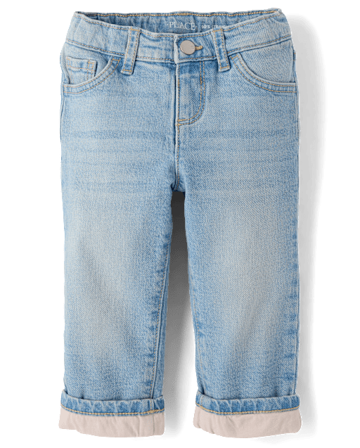 Toddler Girls Lined Roll Cuff 90s Straight Jeans