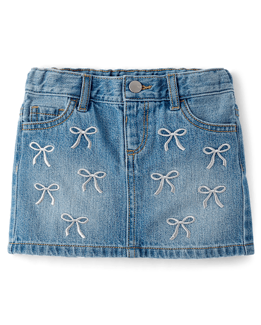 Toddler Girls Rhinestone Bow Denim Skirt