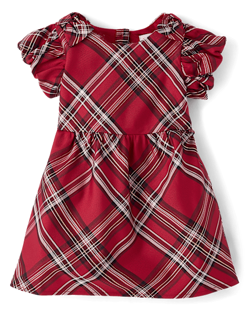 Toddler Girls Matching Family Plaid Satin Fit And Flare Dress