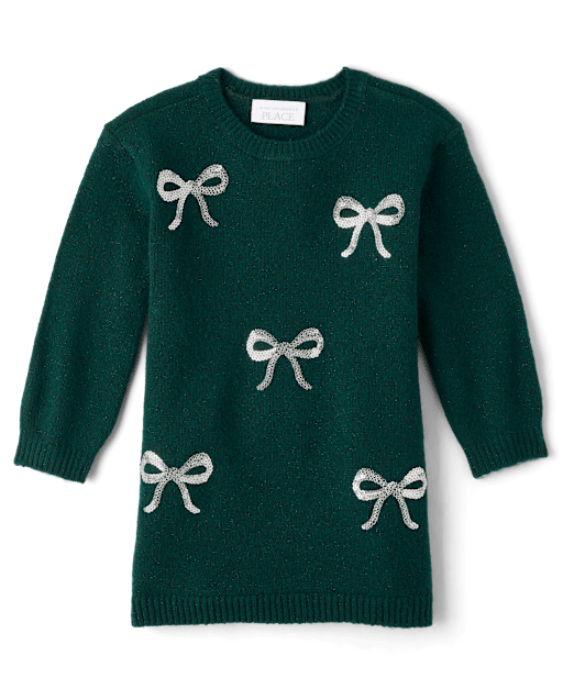 Baby And Toddler Girls Sequin Bow Sweater Dress
