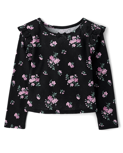 Haut fleuri en pointelle à volants pour petite fille