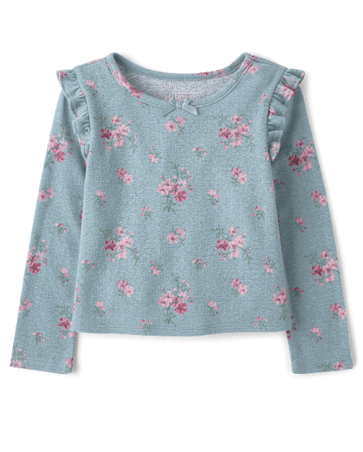 Toddler Girls Floral Pointelle Flutter Top