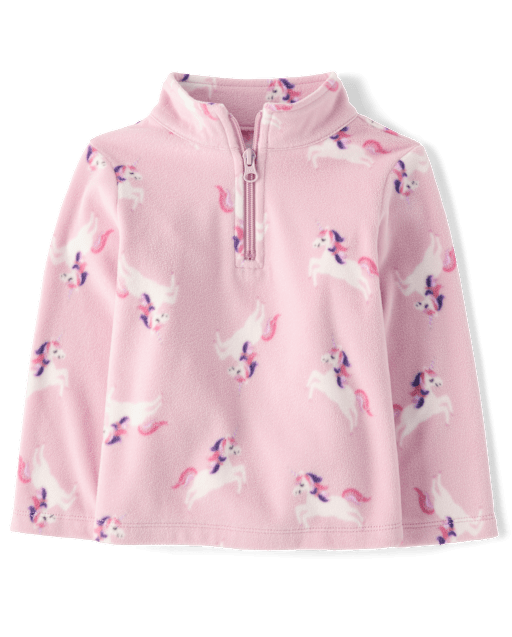 Pull en micropolaire imprimé demi-zip pour petite fille