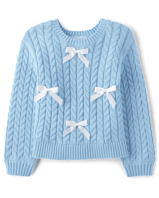 Toddler Girls Bow Cable Knit Sweater