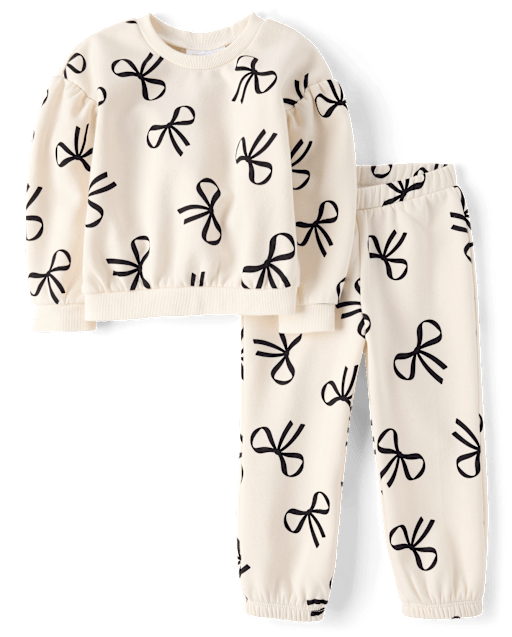 Toddler Girls Bow Premium Fleece 2-Piece Outfit Set