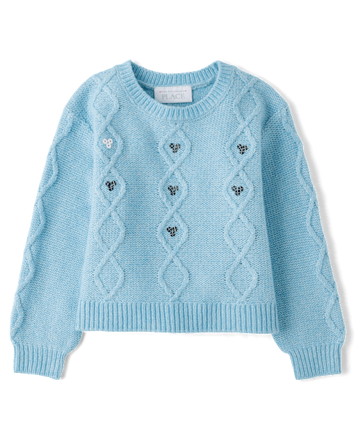 Toddler Girls Sequin Cable Knit Super Soft Sweater