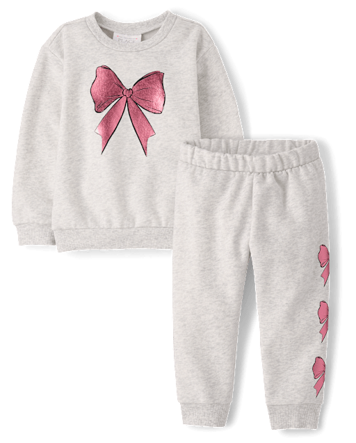 Toddler Girls Foil Bow Premium Fleece 2-Piece Outfit Set