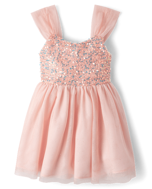 Girls Sequin Mesh Fit And Flare Dress