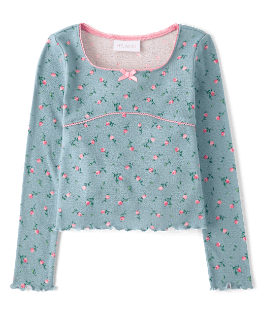 Girls Floral Pointelle Top
